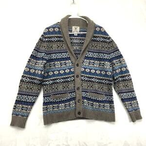 Brooks Brothers Limited Edition Braemar Fair Isle Blue/Gray Mens Cardigan Sz M